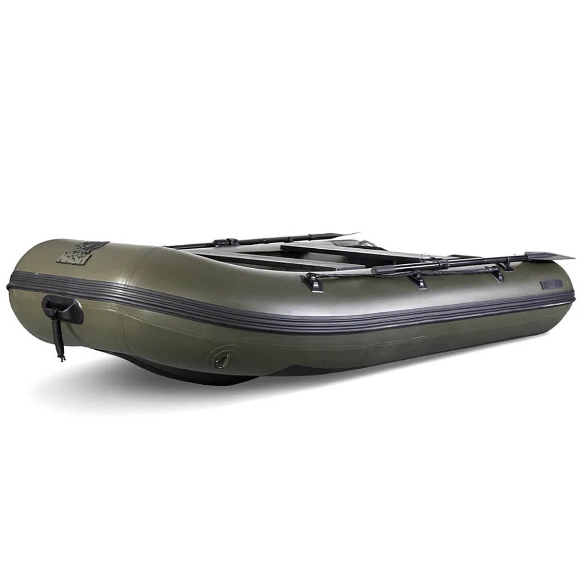 Duurzame opblaasbare vissersboot, perfect voor karpervissers, die stabiliteit en comfort op het water biedt.