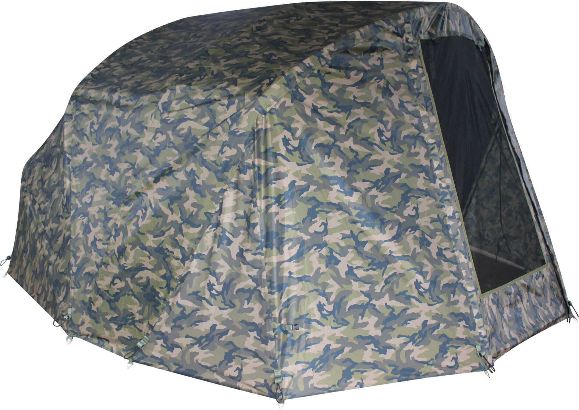camo-2man-bivvy-overwrap Duurzame camouflagevistent, perfect voor karpervissers die op zoek zijn naar comfort en beschutting.