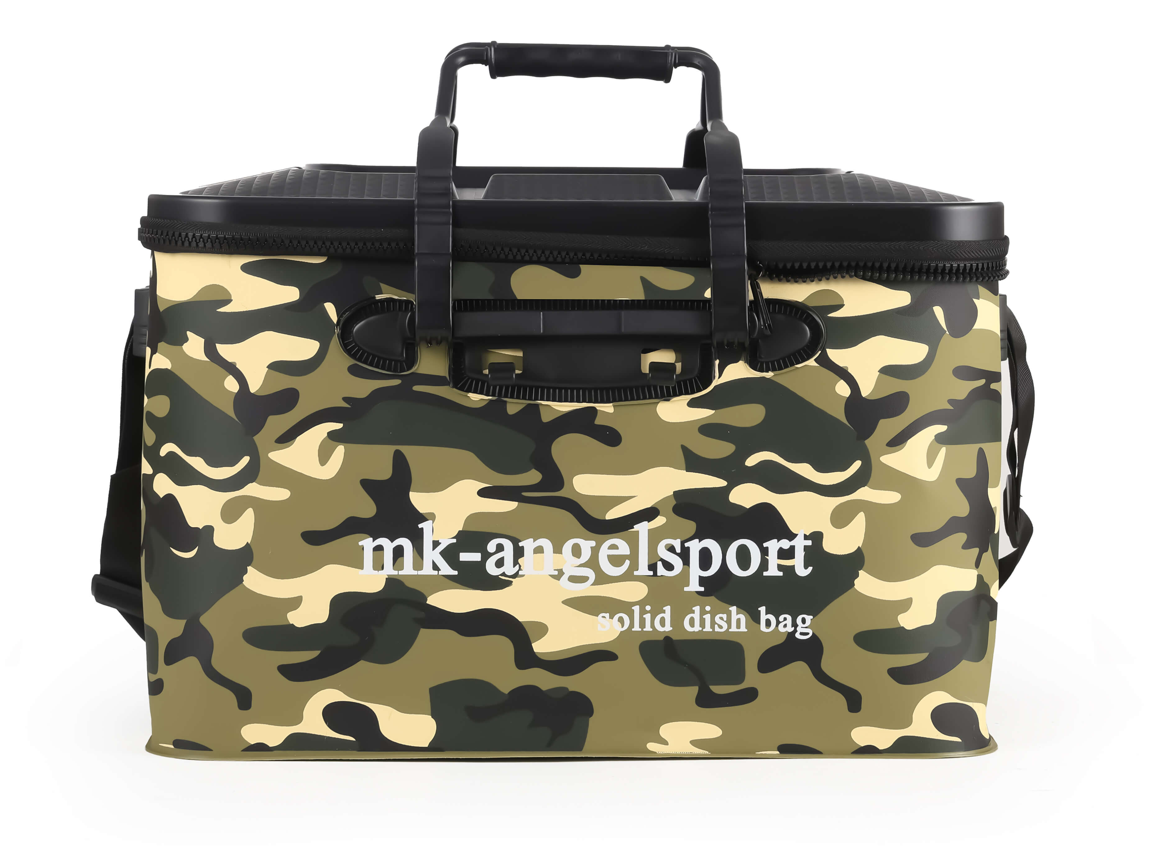 Bolsa de pesca de camuflaje duradera para mantener los aparejos organizados y seguros durante los viajes de pesca de carpas.