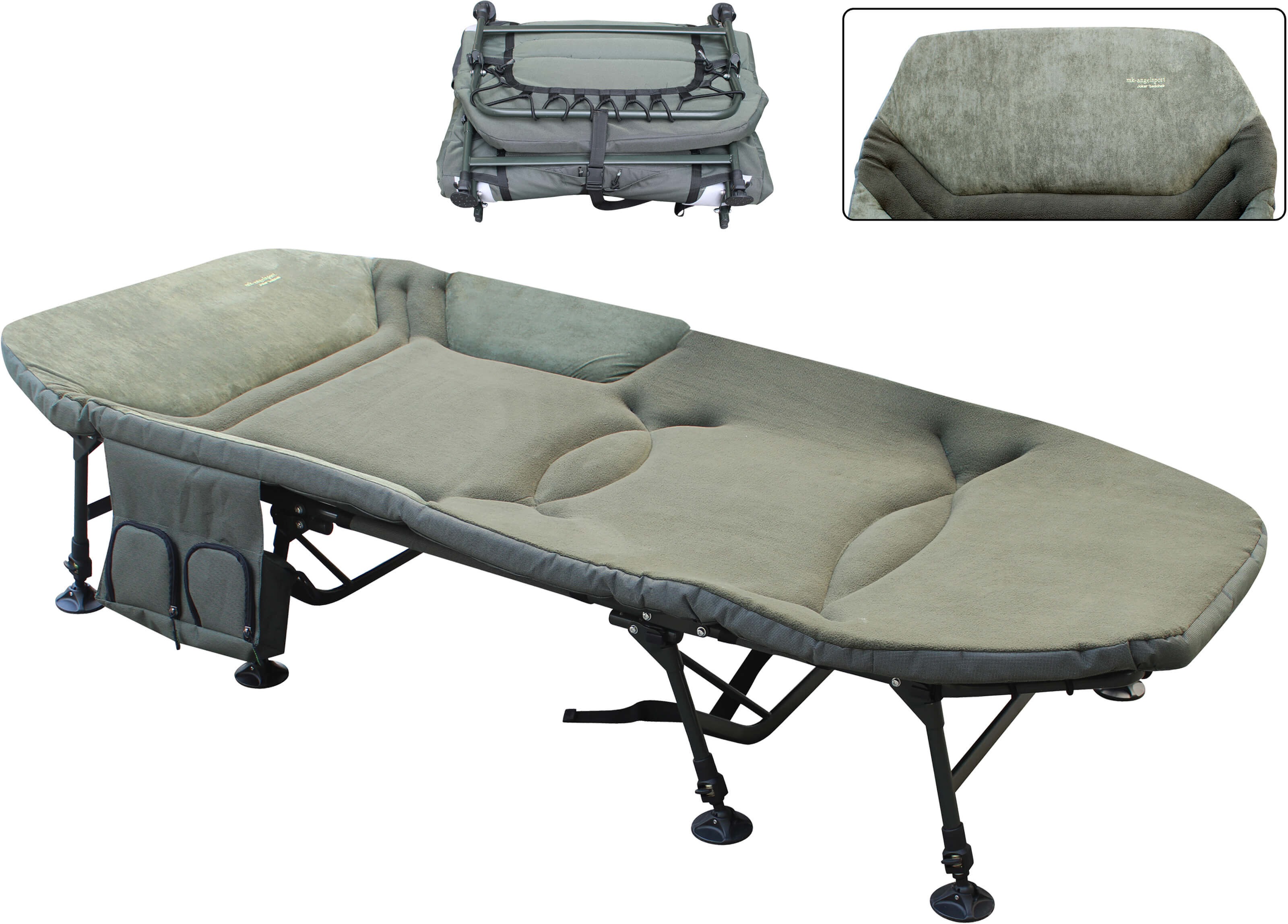 joker-bedchair-3 Die 8 Bein Angelliege ist auch für schwere Angler nutzbar.