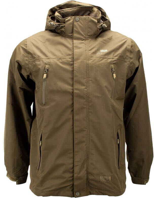 nash-waterproof-jacket-front Strapazierfähige Angeljacke für Karpfenangler, die bei jedem Wetter Wärme und Schutz bietet.
