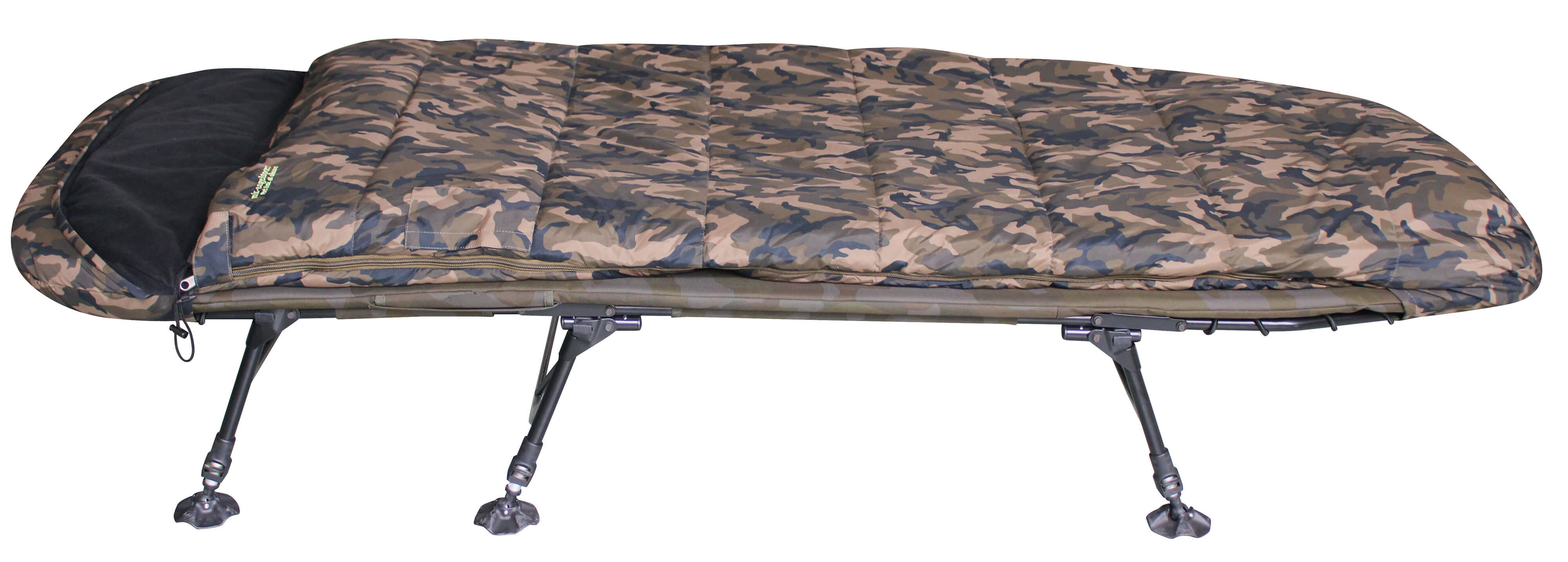jrc-sleepingbag Pohodlné maskovací rybářské lůžko pro dlouhé lovy kaprů, zajišťující dobrý spánek.