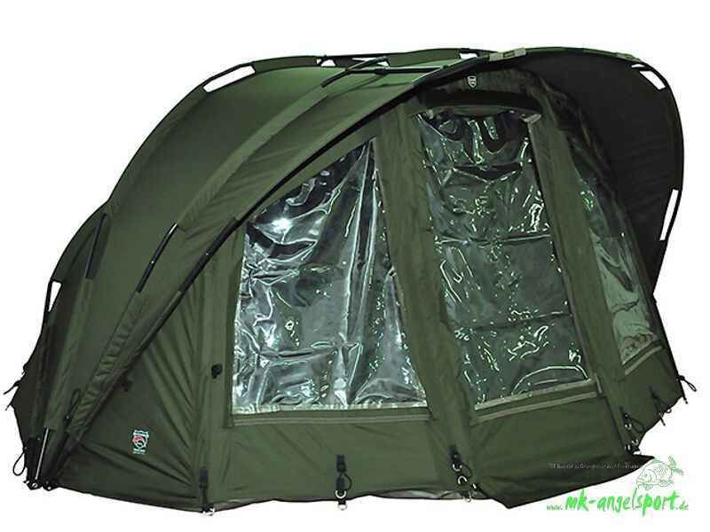 PRO-ZONE-SX-1-Man-Bivvy-png Robustes Angelzelt mit transparenten Fenstern, perfekt für den Komfort von Karpfenanglern.