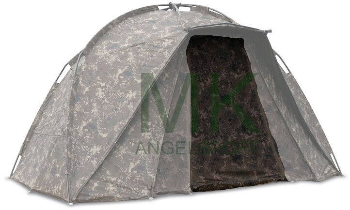nash-titan-hide-xl-mozzi-front Tenda da pesca resistente progettata per i carpisti, che offre riparo e comfort durante le sessioni.