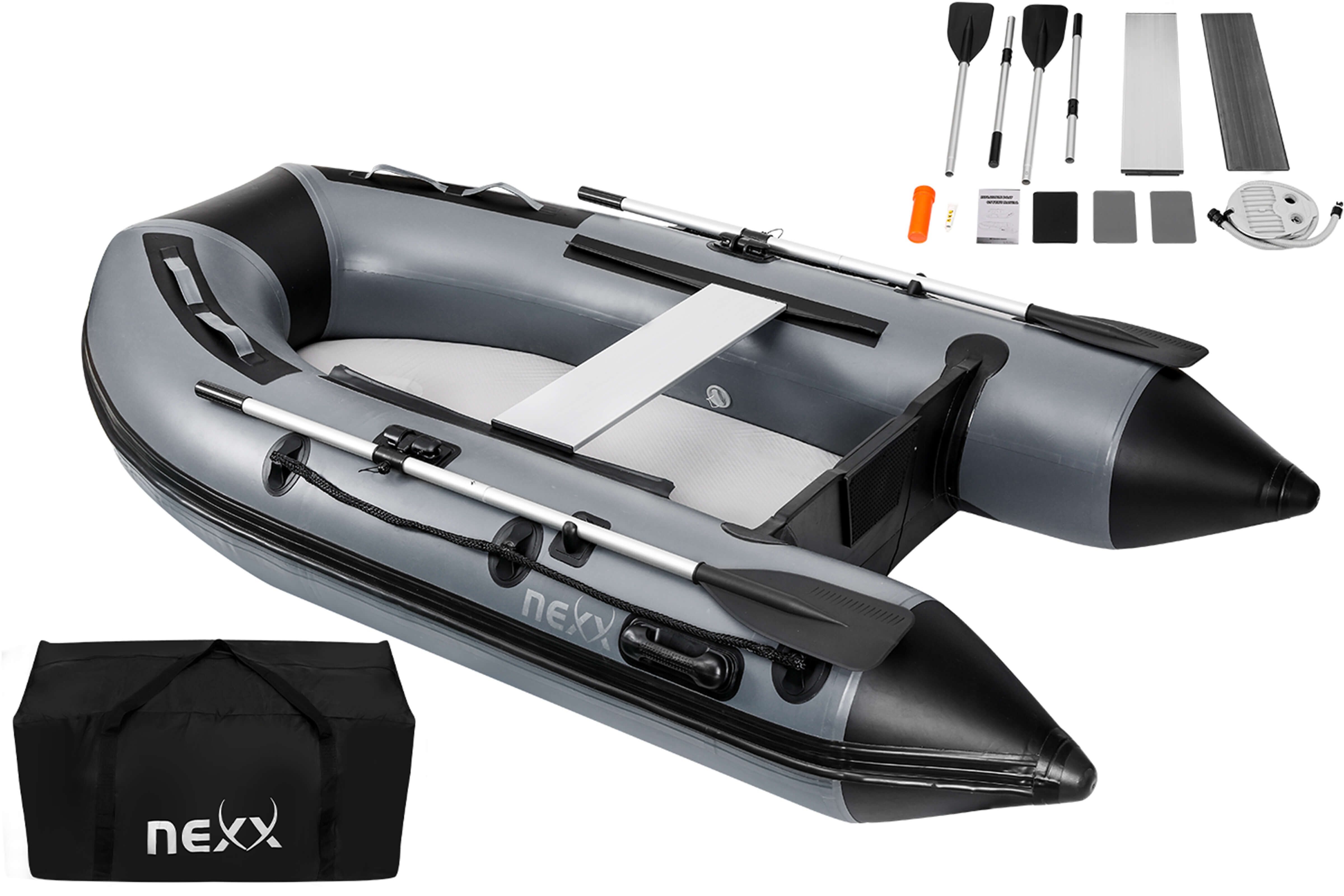 Bateau gonflable durable avec pagaies, parfait pour les aventures de pêche à la carpe.