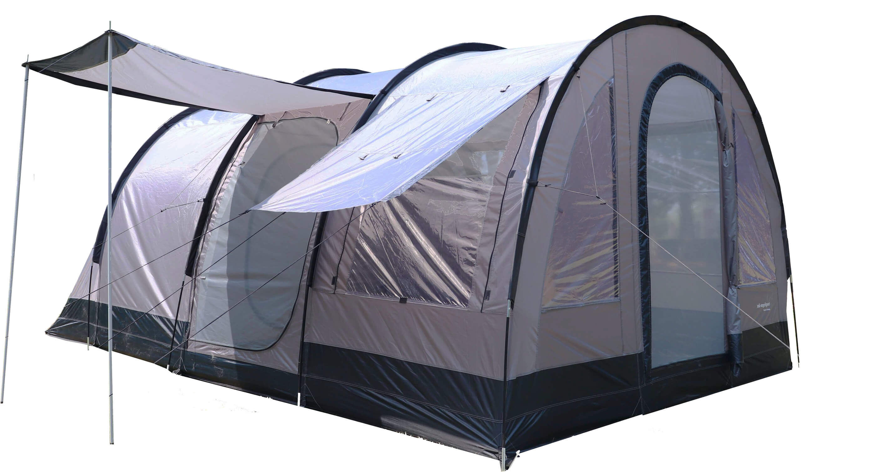 campingzelt-4-personen-2 Das 4-Personen Familienzelt überzeugt mit durchgehender Stehhöhe, extra breiten und dunklen Schlafkabinen.