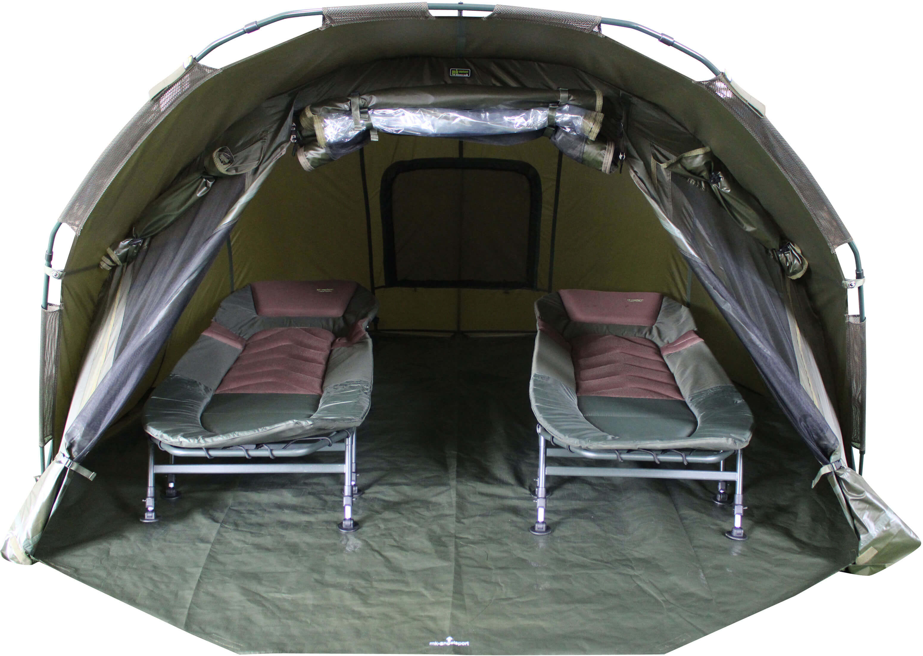 jrc-2man-bivvy Das 2 Mann Angelzelt wird mit einer herausnehmbaren und robusten Bodenplane geliefert.