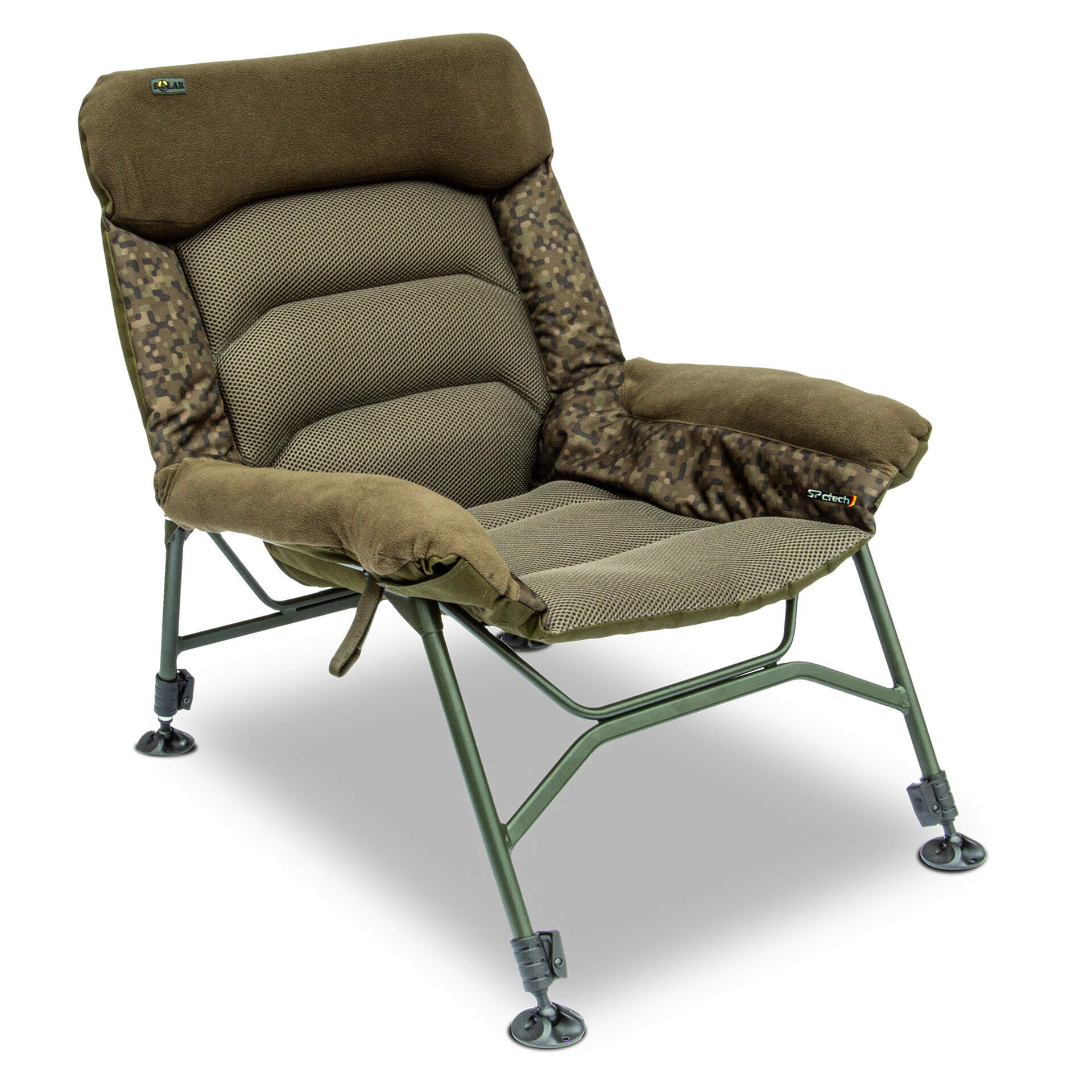 Chaise de pêche confortable conçue pour le carpiste, offrant soutien et détente.