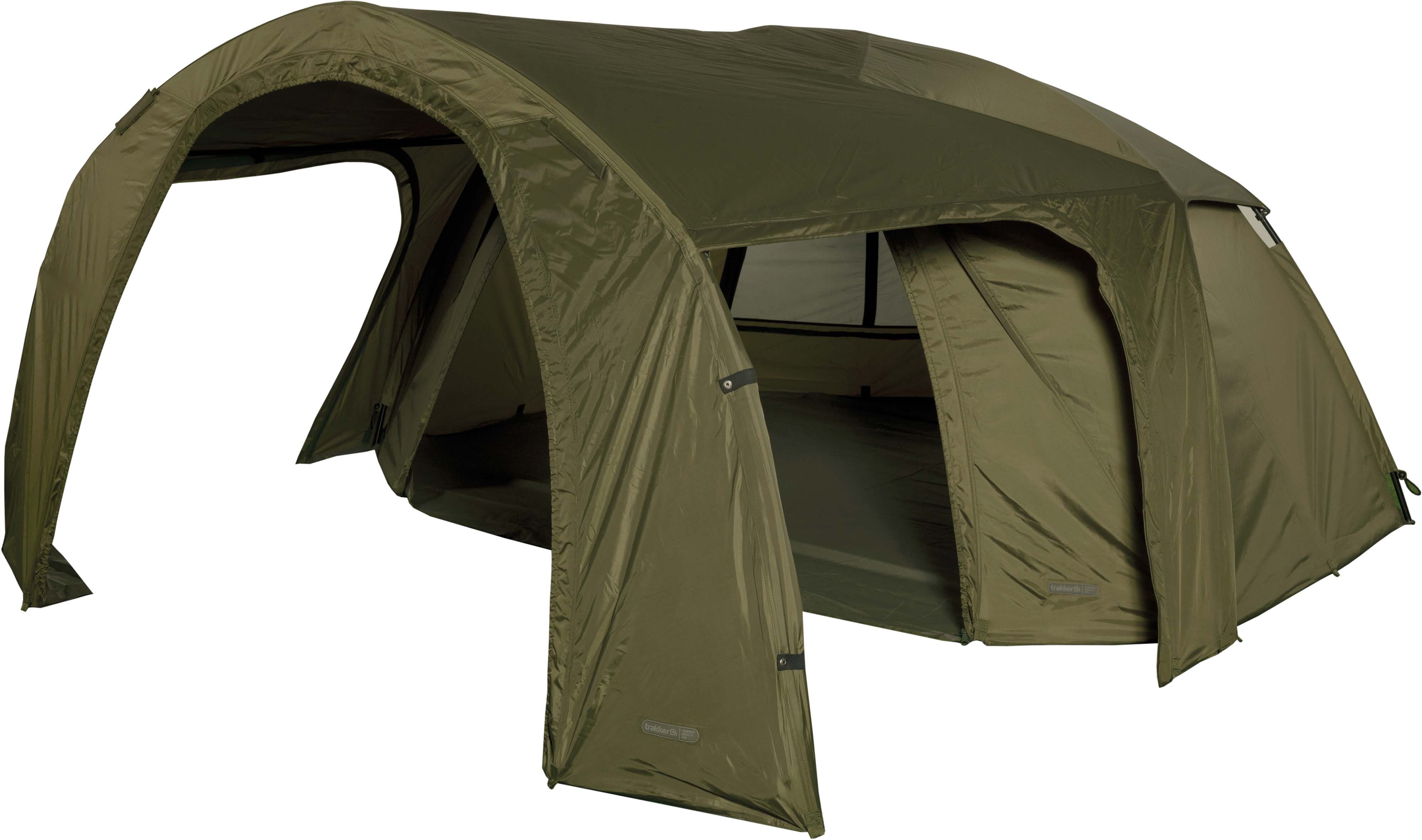 trakker-tempest-brolly-100t-social-cap-2 Geräumiges Angelzelt für Karpfenangler, das Schutz und Komfort bietet.