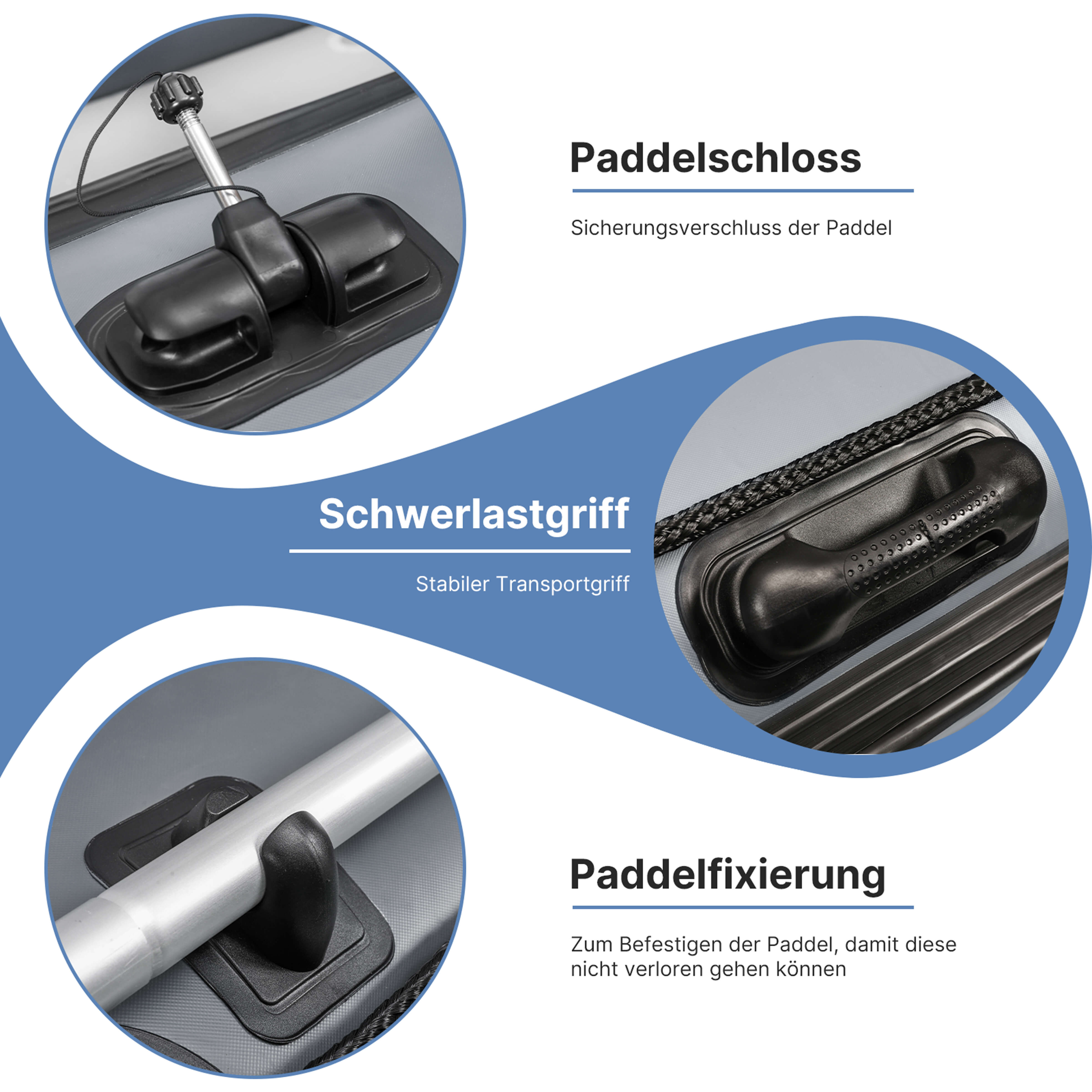 Robuste Kajakpaddelfunktionen für sicheren Transport und einfache Handhabung für Angler.