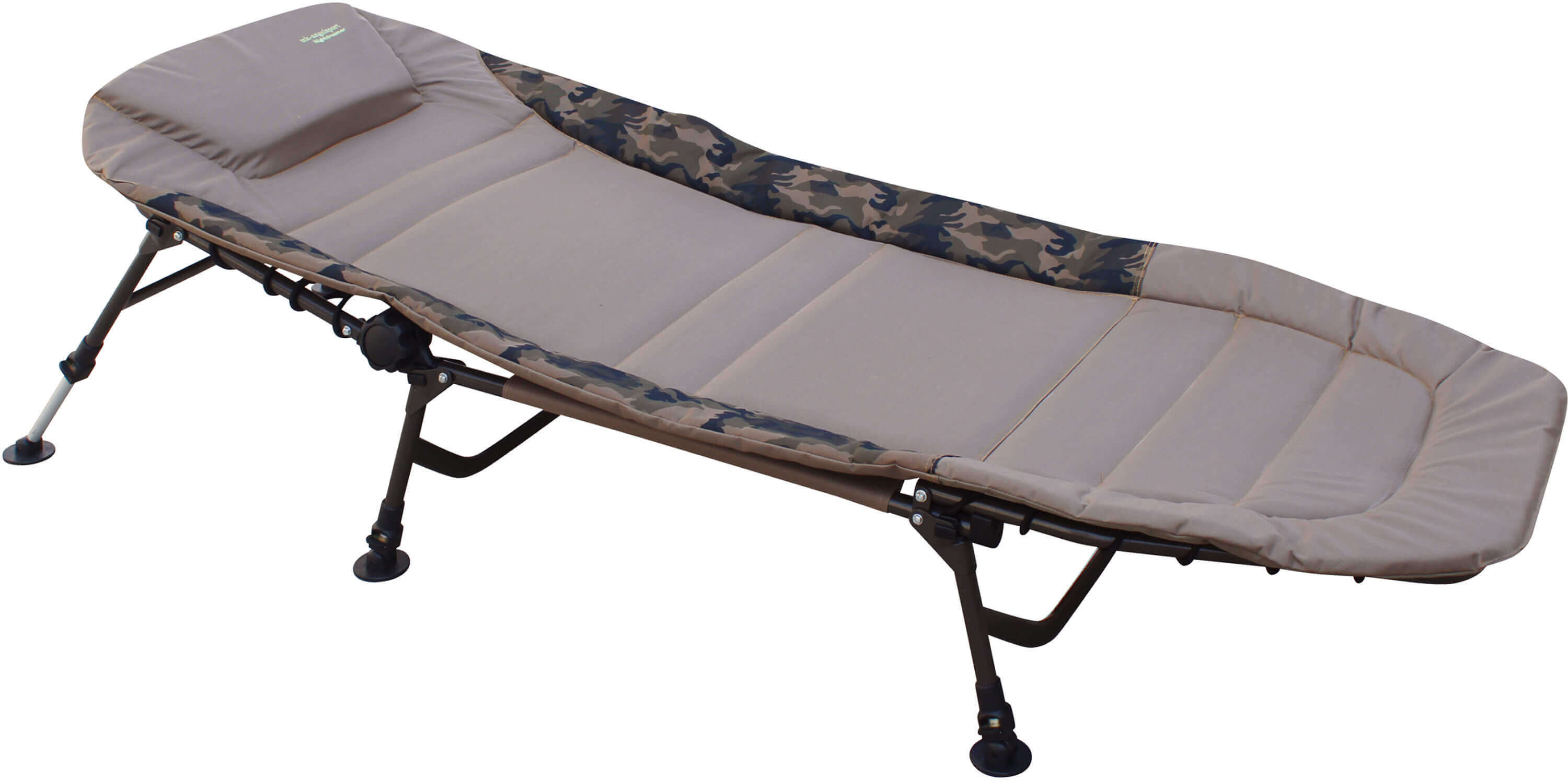 Cómoda silla cama de pesca para pescadores de carpas, perfecta para largas sesiones junto al agua.