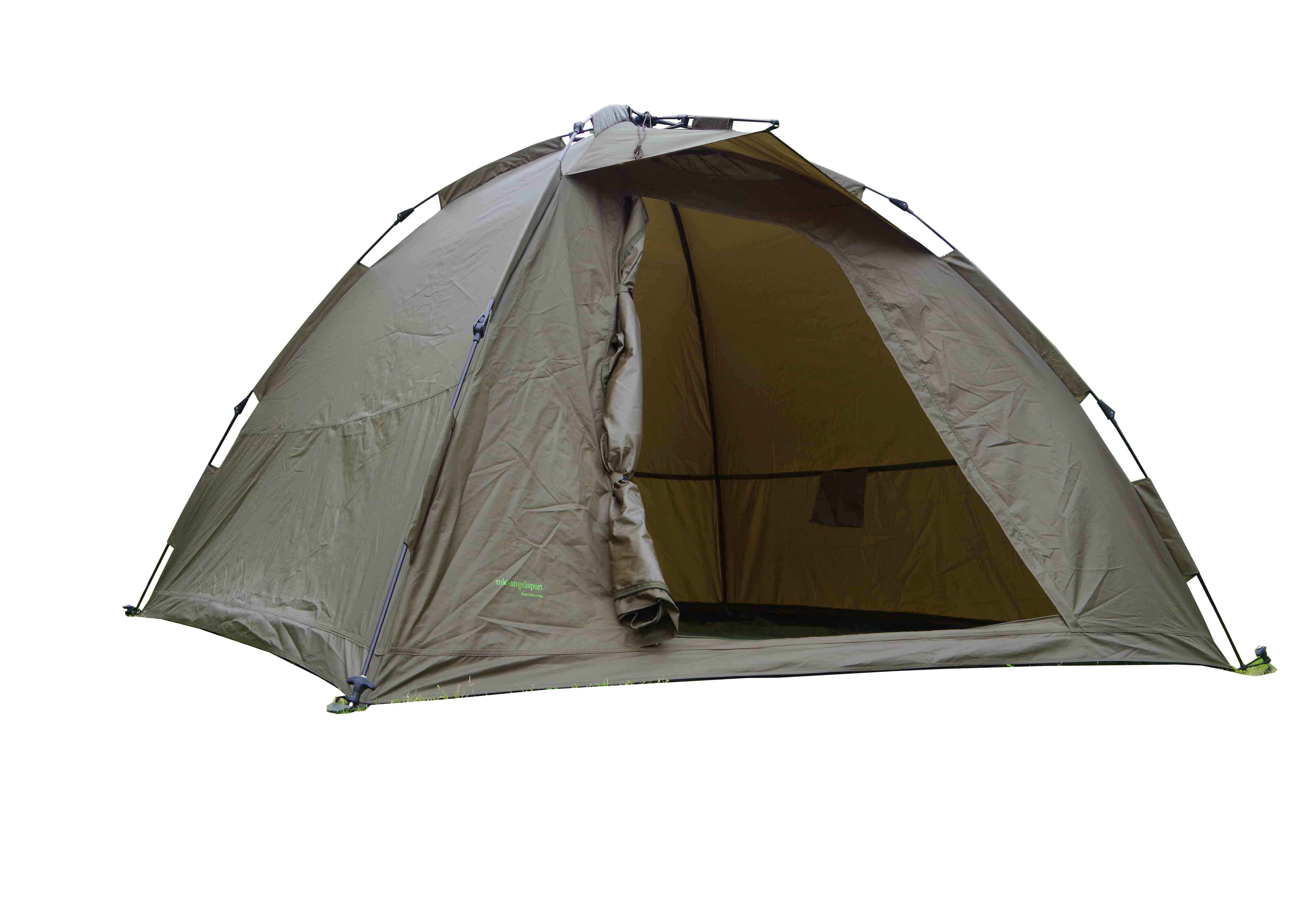 ruck_zuck_angelzelt6 Tenda da pesca resistente per i carpisti, che offre riparo e comfort durante le battute di pesca.