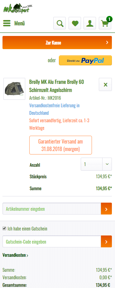 gutschein-schritt2 Leichter Angelschirm für Angler, perfekt als Unterschlupf beim Karpfenangeln.