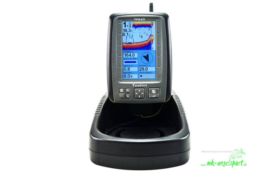 Seaview-Farbecholot-mit-GPS-und-Kompass Fishfinder avanzato che visualizza la profondità e la posizione del pesce per una pesca alla carpa di successo.