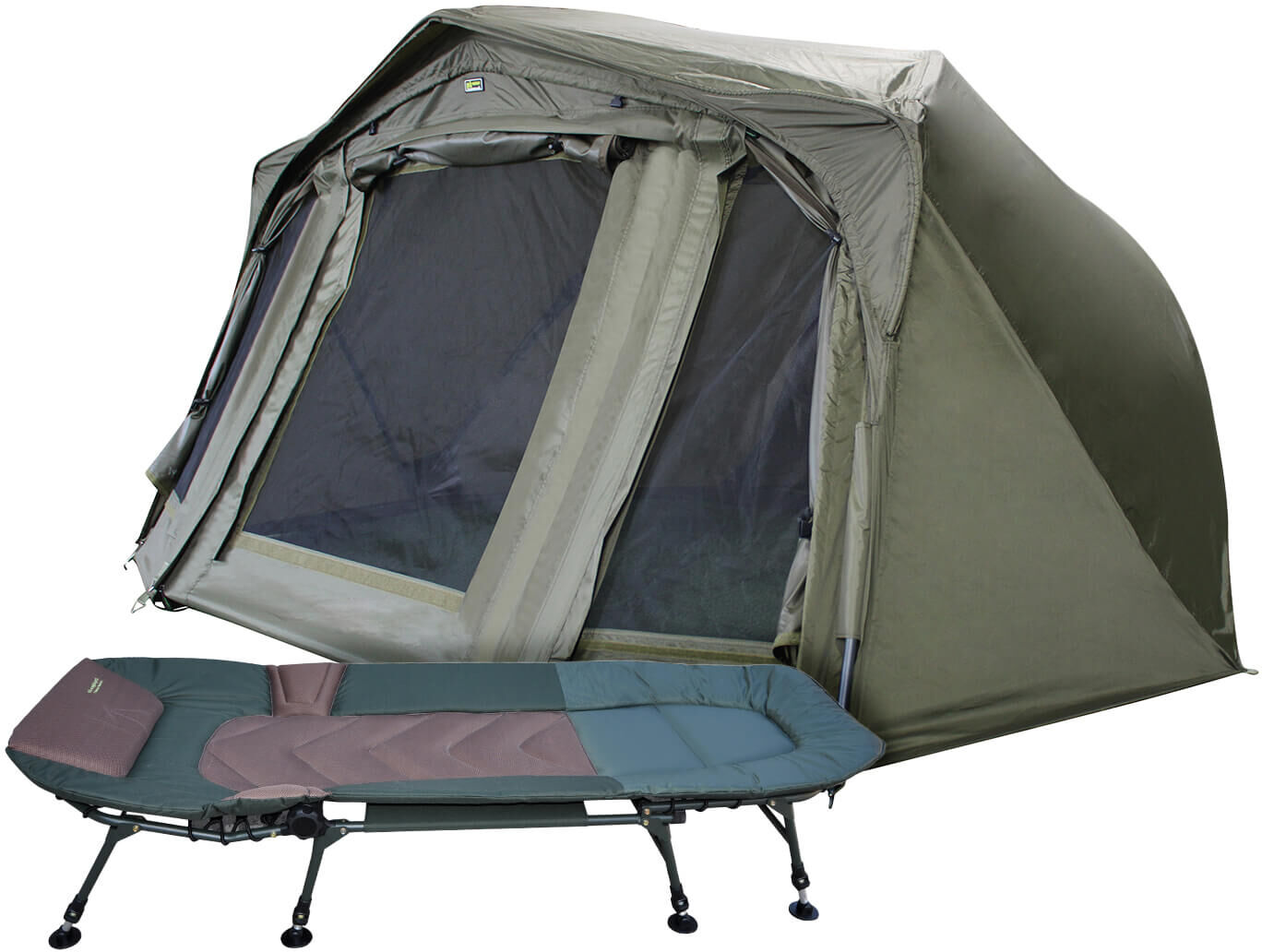 Cómoda tienda de pesca con un cómodo sillón cama para una experiencia perfecta de pesca de carpas.
